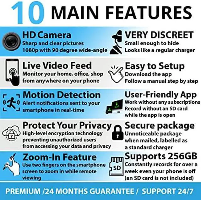 Alt view image 5 of 5 - Spy Camera Wireless Hidden WiFi Camera with Remote View - HD 1080P - Spy Camera Charger - Spy Camera Wireless - USB Hidden Camera - Nanny Camera - Premium Security Camera - Hidden Cam - iOS Android