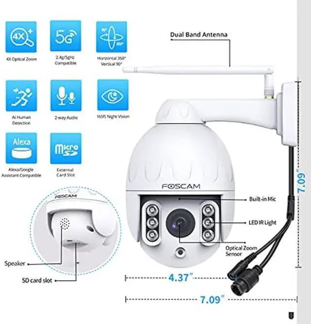Alt view image 2 of 5 - FOSCAM HT2 1080p Outdoor 2.4g/5gHz WiFi PTZ IP Camera, 4X Optical Zoom Pan Tilt Security Surveillance Speed Dome, 2-Way Audio with Mic & Speaker, 165ft Night Vision, CMOS Image Sensor, IP66