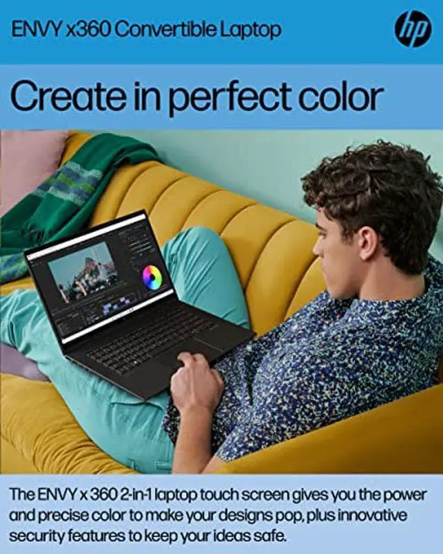 Alt view image 2 of 5 - HP ENVY x360 Convertible-Laptop, AMD Ryzen 5 5625U, 8 GB-RAM, 512 GB SSD, 15.6' FHD Touchscreen, Windows 11 Home, HP Fast Charge, Camera-Cover, Mute Button & Fingerprint Reader (15-eu1010nr, 2022)