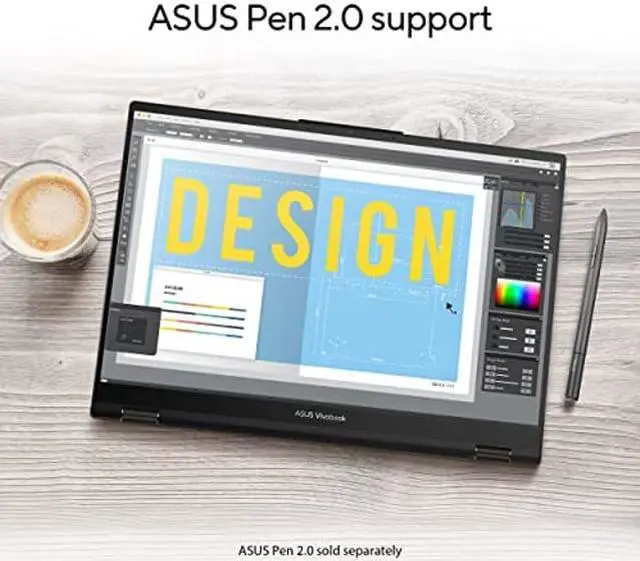 Alt view image 3 of 5 - ASUS 2023 Vivobook S 16 Flip 16" Touch, AMD Ryzen 5 7530U CPU, AMD Radeon Vega 7 Graphics, 8GB RAM, 512GB SSD, Fingerprint Sensor, Stylus Supported, Windows 11 Home, Midnight Black, TN3604YA-DS51T
