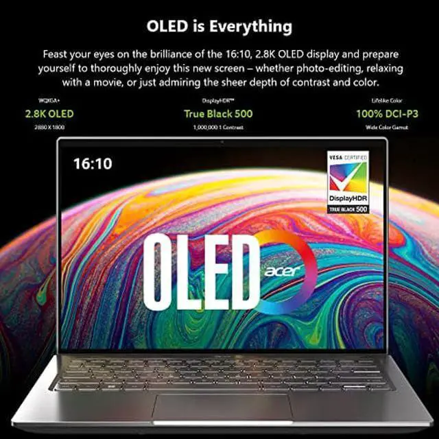 Alt view image 2 of 5 - Acer Swift 3 OLED Intel Evo Thin & Light Laptop | 14" OLED 2880x1800 | Intel Core i7-12700H | Intel Iris Xe Graphics | 16GB LPDDR5 | 1TB SSD | Killer Wi-Fi 6E AX1675 | Windows 11 Home | SF314-71-75MW