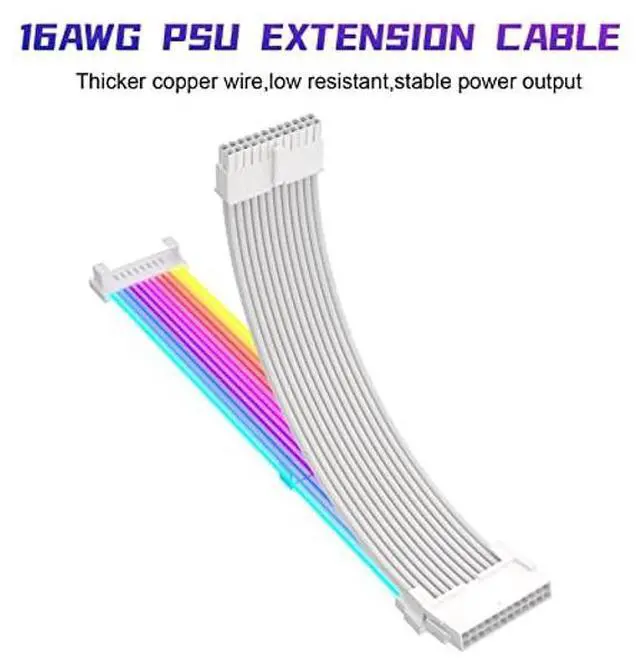 Alt view image 3 of 4 - Sirlyr RGB PSU Cables,ARGB Motherboard Power Supply Cable,24 Pin+2 * 8 Pin Sleeved Cable Extension Set,5V 3Pin Synchronized,Customed White PC Chassis(White Connector Strip Style)