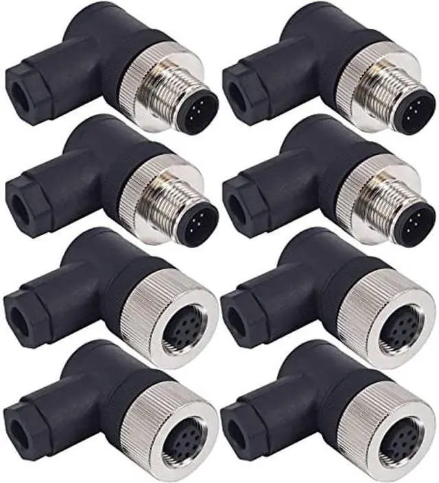 Main image of Lonlonty M12 8 Pin Male & Female Right Angle Socket Panel Aviation Wire Connector,12mm Industrial Circular Connector,Outdoor Waterproof IP67,4 Sets