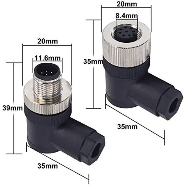 Alt view image 2 of 5 - Lonlonty M12 8 Pin Male & Female Right Angle Socket Panel Aviation Wire Connector,12mm Industrial Circular Connector,Outdoor Waterproof IP67,4 Sets