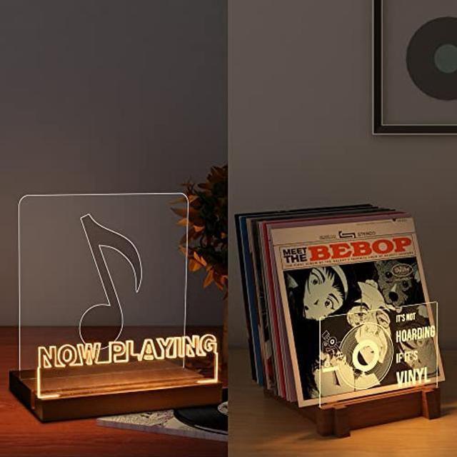 YuanDian Light up Now Playing Vinyl Record Stand Wall Mount, Now Spinning  Record Player Stand, Wooden Acrylic Holder for Vinyl Album Display and