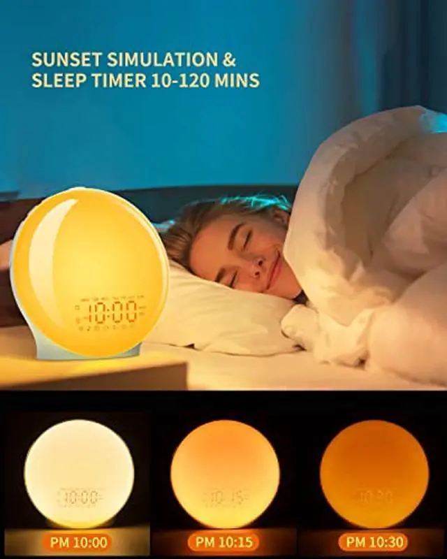 Alt view image 2 of 5 - Wake Up Light Sunrise Alarm Clock & Dual Alarms, 8 Sounds, Snooze, FM Radio, Sleep Aid, Light Alarm Clock & 14 Colors, Sunlight Alarm Clock, Loud Alarm Clock for Heavy Sleepers Adults, Ideal for Gift