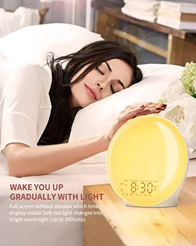 Alt view image 4 of 5 - Wake Up Light Sunrise Alarm Clock & Dual Alarms, 8 Sounds, Snooze, FM Radio, Sleep Aid, Light Alarm Clock & 14 Colors, Sunlight Alarm Clock, Loud Alarm Clock for Heavy Sleepers Adults, Ideal for Gift