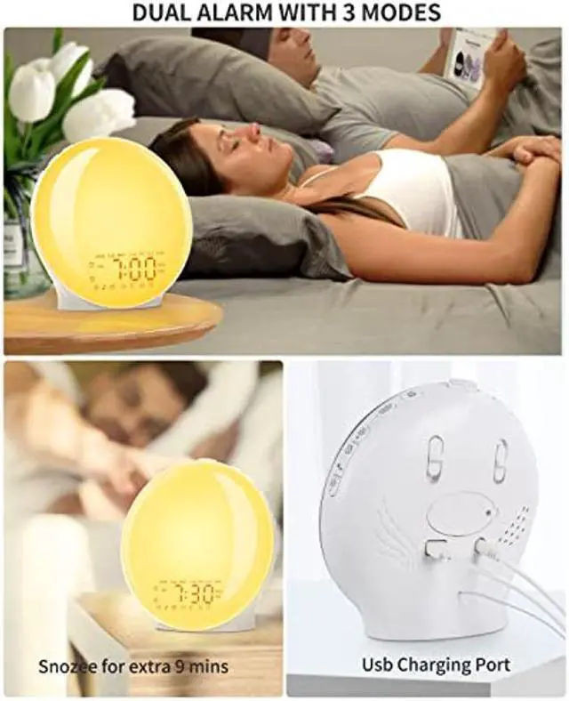 Alt view image 5 of 5 - Wake Up Light Sunrise Alarm Clock & Dual Alarms, 8 Sounds, Snooze, FM Radio, Sleep Aid, Light Alarm Clock & 14 Colors, Sunlight Alarm Clock, Loud Alarm Clock for Heavy Sleepers Adults, Ideal for Gift