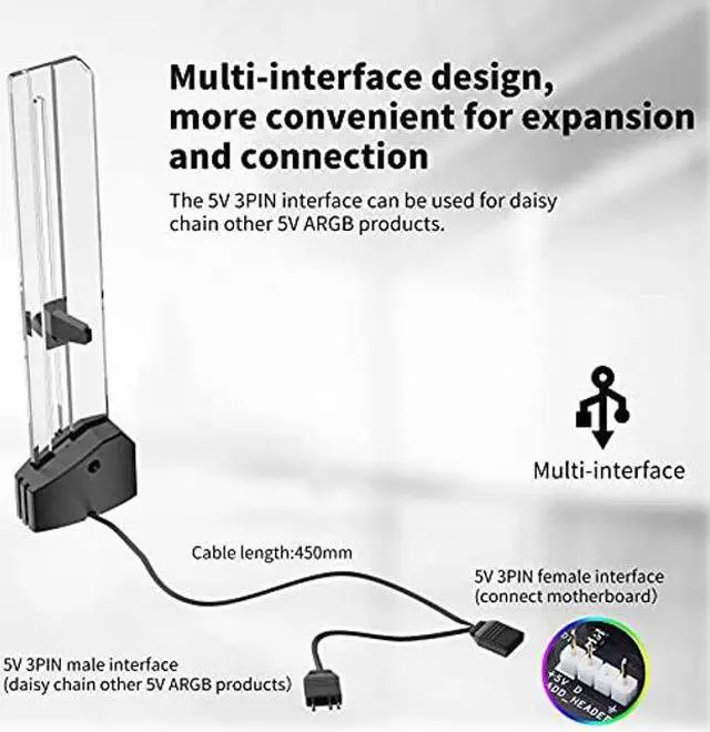 Alt view image 5 of 5 - upHere 5V Addressable RGB Graphics Card GPU Brace Support Video Card Sag Holder,Built-in 5V ARGB Lamp,Adjustable Height Support,GH03ARGB