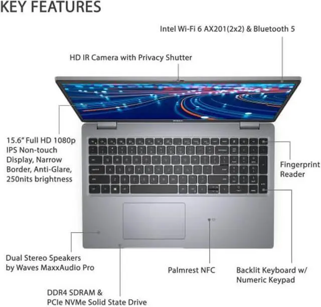 Alt view image 3 of 5 - 2021 Newest Dell Latitude 5520 Business Laptop, 15.6" FHD IPS Backlit Display, i7-1185G7 vPro, 64GB RAM, 4TB SSD, IR Camera, Backlit Keyboard, Fingerprint Reader, WiFi 6, Thunderbolt, NFC, Win 11 Pro
