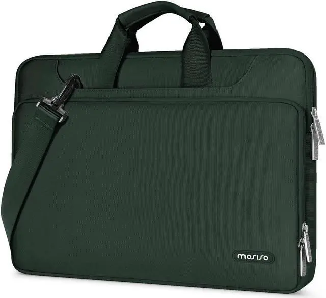 Main image of MOSISO 360 Protective Laptop Shoulder Bag Compatible with MacBook Air 15 M4 A3241 M3 A3114 M2 A2941/Pro 16 inch M4 M3 M2 M1, 15-15.6 inch Notebook,Matching Color Sleeve with Belt, Emerald Green