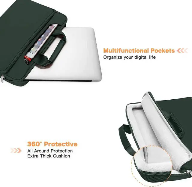 Alt view image 2 of 5 - MOSISO 360 Protective Laptop Shoulder Bag Compatible with MacBook Air 15 M4 A3241 M3 A3114 M2 A2941/Pro 16 inch M4 M3 M2 M1, 15-15.6 inch Notebook,Matching Color Sleeve with Belt, Emerald Green