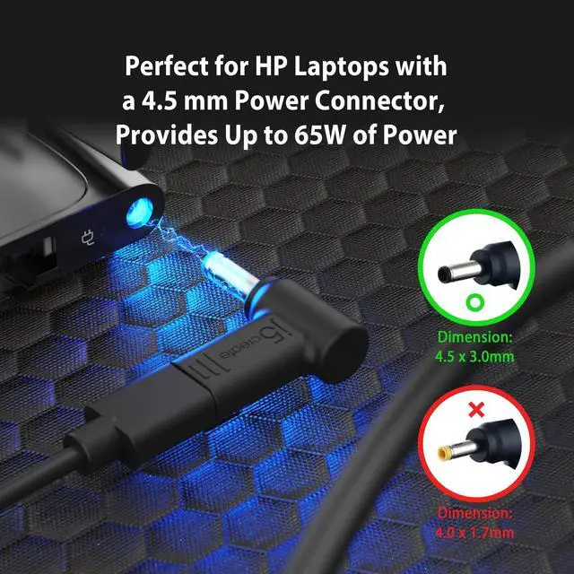 Alt view image 4 of 5 - j5create 65W GaN PD USB-C Foldable Mini Charger with HP DC Converter, Suitable for MacBook Pro/Air M2/M1, Dell XPS, HP, iPad Pro, Steam Deck, Laptops, Galaxy S22/S21/S20 (JUP1565)