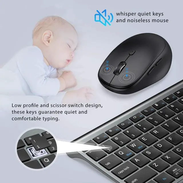Alt view image 4 of 5 - iClever DK03 Bluetooth Keyboard and Mouse, Rechargeable Dual-Mode (Bluetooth 4.2 + 2.4G) Wireless Keyboard and Mouse Combo, Ultra-Slim Multi-Device Keyboard for Mac, iPad, Apple, Android, Windows