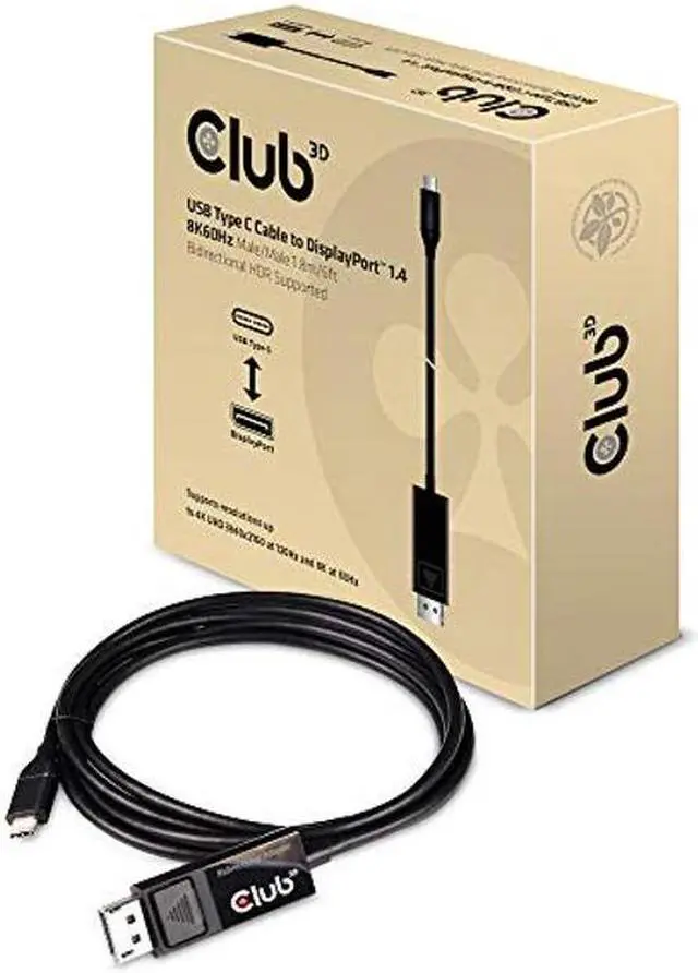Alt view image 4 of 5 - Club3D CAC-1557 USB Type C to Displayport 1.4 Bi-Directional Cable with 8K 60Hz, 4K 120Hz HDR Video Support 1.8m-6ft M/M