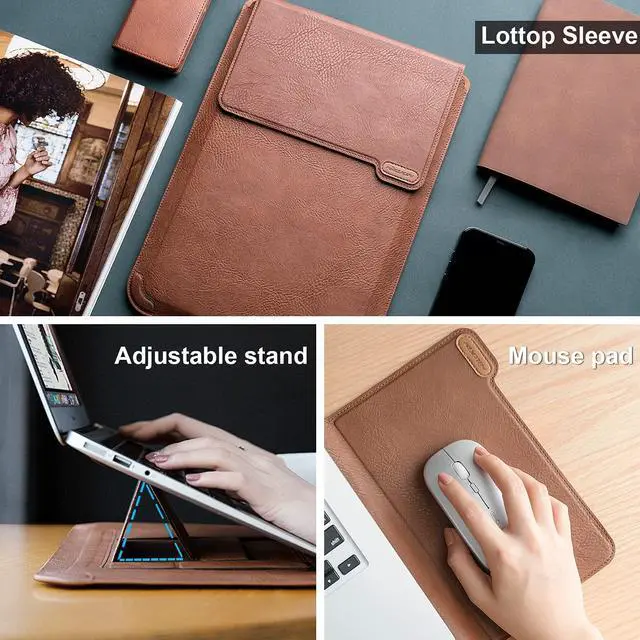 Alt view image 3 of 5 - Nillkin Laptop Sleeve 15.6 inch,MacBook Air Sleeve Case with Laptop Stand and Mouse Pad,2 Stand Modes,Slim Protective Cover for MacBook Air M4,Air 15/Pro 16,HP/Dell/Asus 15-15.6 Inch Notebook,Brown