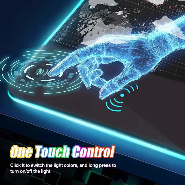 Alt view image 4 of 5 - ToLuLu Wireless Charging RGB Gaming Mouse Pad, 15W LED Mouse Mat with 30W Charger, 14 Light Modes Large Mousepad with Wrist Support, Non-Slip Rubber Base Desk Mat Computer PC Keyboard Pad World Map