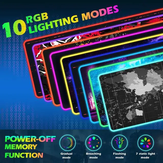 Alt view image 3 of 5 - ToLuLu RGB Gaming Wireless Charging Mouse Pad, 5/7.5/10/15W 10 Light Modes LED Mouse Pad Computer Keyboard Mat Mousepad, 800x300x4MM Extended Large Desk Mat for Gaming, MacBook, Laptop, PC,World Map