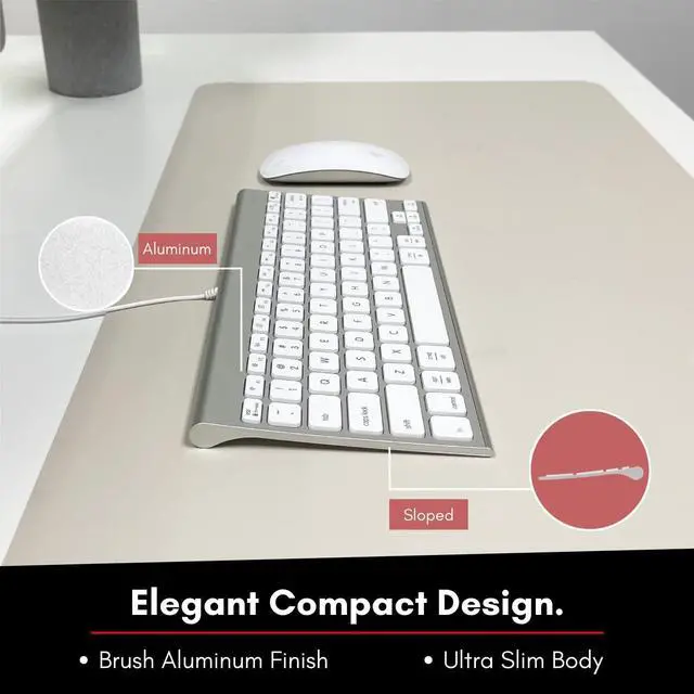 Alt view image 2 of 5 - Macally USB Wired Keyboard for Mac and Windows PC - Space Saving Compatible Small Apple Keyboard - 78 Keys External Mac Keyboard for MacBook Pro/Air, iMac, Desktop Mac Mini - Silver Aluminum