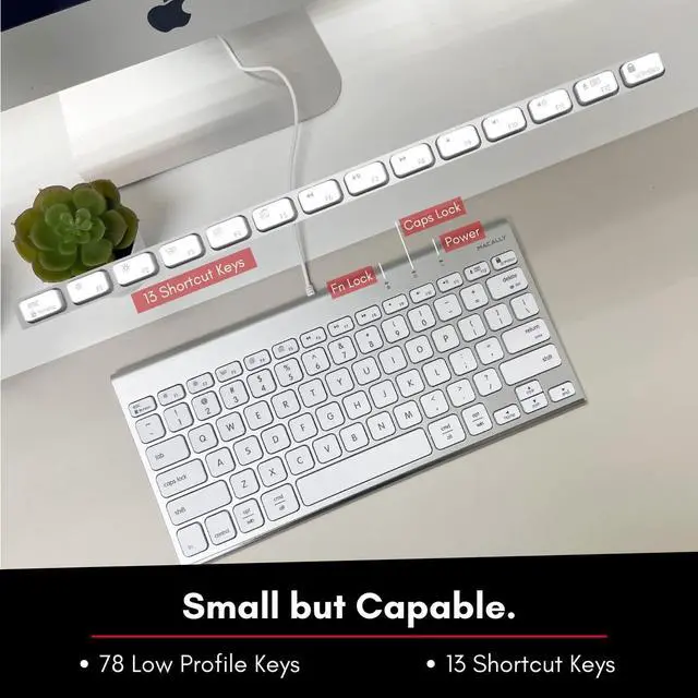 Alt view image 3 of 5 - Macally USB Wired Keyboard for Mac and Windows PC - Space Saving Compatible Small Apple Keyboard - 78 Keys External Mac Keyboard for MacBook Pro/Air, iMac, Desktop Mac Mini - Silver Aluminum