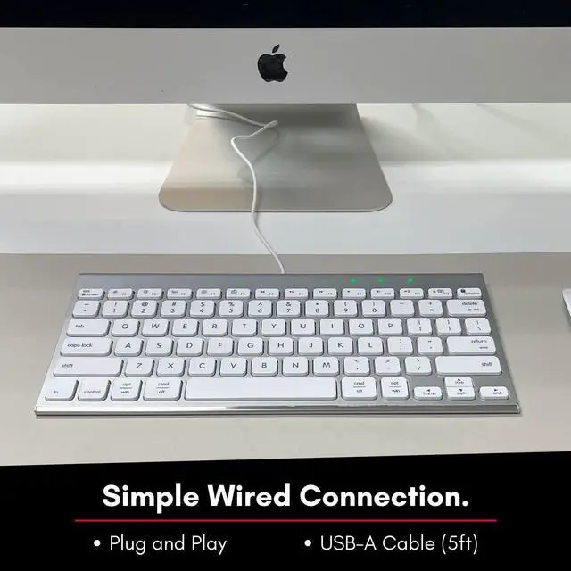 Alt view image 5 of 5 - Macally USB Wired Keyboard for Mac and Windows PC - Space Saving Compatible Small Apple Keyboard - 78 Keys External Mac Keyboard for MacBook Pro/Air, iMac, Desktop Mac Mini - Silver Aluminum