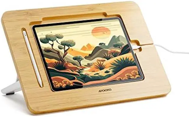 Main image of AFOOYO Bamboo iPad Drawing Stand - Portable & Adjustable 5 Angles, Laptop Stand Riser, Book Reading Stand, Fit 9.7/10.2/10.5/10.9/11 inches