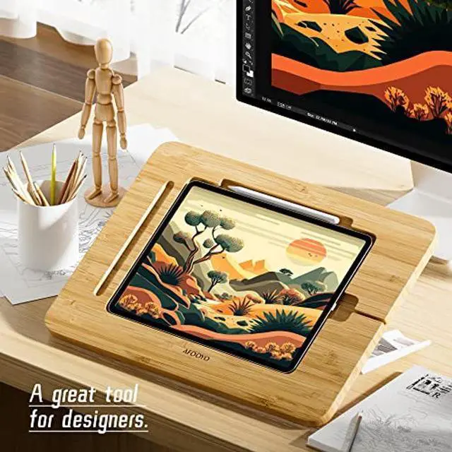 Alt view image 2 of 5 - AFOOYO Bamboo iPad Drawing Stand - Portable & Adjustable 5 Angles, Laptop Stand Riser, Book Reading Stand, Fit 9.7/10.2/10.5/10.9/11 inches