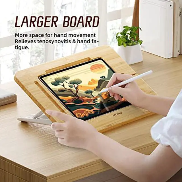 Alt view image 3 of 5 - AFOOYO Bamboo iPad Drawing Stand - Portable & Adjustable 5 Angles, Laptop Stand Riser, Book Reading Stand, Fit 9.7/10.2/10.5/10.9/11 inches