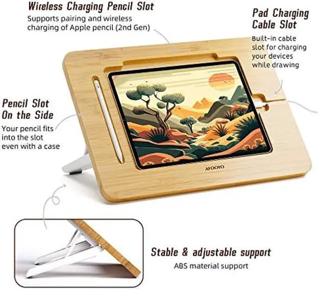 Alt view image 4 of 5 - AFOOYO Bamboo iPad Drawing Stand - Portable & Adjustable 5 Angles, Laptop Stand Riser, Book Reading Stand, Fit 9.7/10.2/10.5/10.9/11 inches