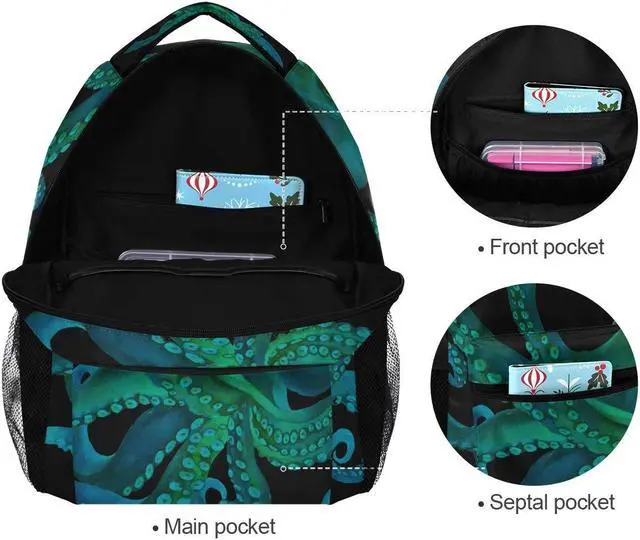 Alt view image 5 of 5 - ALAZA Watercolor Octopus Large Backpack for Kids Boys Girls Student Personalized Laptop iPad Tablet Travel School Bag with Multiple Pockets