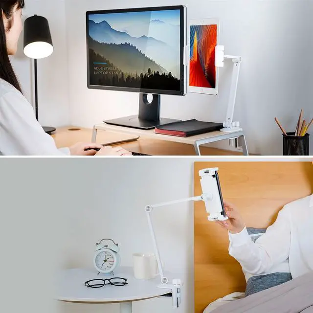 Alt view image 2 of 5 - Viozon Tablet Stand Holder Mount, Rotate 360 Degrees of Flexible, Height and Angle Adjustable, High-Grade Aluminium Alloy Long Arm Compatible with 4.5-13 Mobile Phone and Tablet, iPhone, iPad(White)
