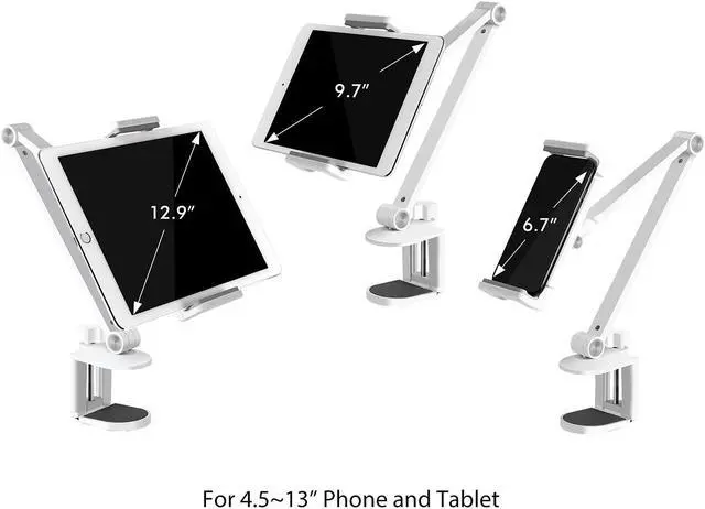 Alt view image 5 of 5 - Viozon Tablet Stand Holder Mount, Rotate 360 Degrees of Flexible, Height and Angle Adjustable, High-Grade Aluminium Alloy Long Arm Compatible with 4.5-13 Mobile Phone and Tablet, iPhone, iPad(White)