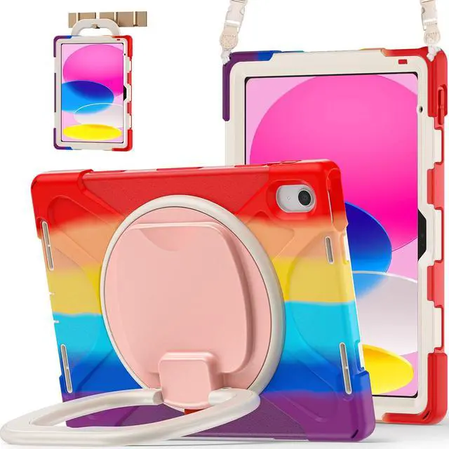 Main image of BATYUE Case for iPad (A16) 11th/10th Gen 11''/10.9'' 2025/2022 - Heavy Duty Shockproof Cover with 360° Rotating & 180° Folding Stand, Screen Protector, Shoulder Strap & Pencil Holder | Colorful Red