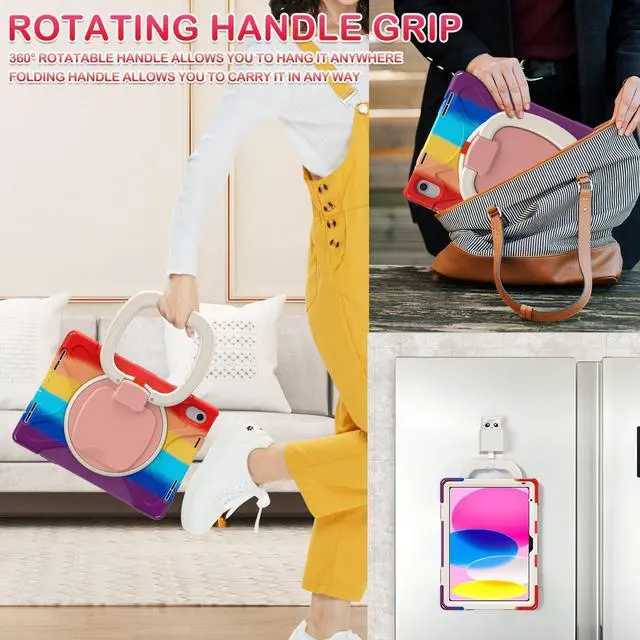 Alt view image 3 of 5 - BATYUE Case for iPad (A16) 11th/10th Gen 11''/10.9'' 2025/2022 - Heavy Duty Shockproof Cover with 360° Rotating & 180° Folding Stand, Screen Protector, Shoulder Strap & Pencil Holder | Colorful Red