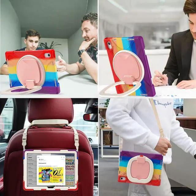 Alt view image 4 of 5 - BATYUE Case for iPad (A16) 11th/10th Gen 11''/10.9'' 2025/2022 - Heavy Duty Shockproof Cover with 360° Rotating & 180° Folding Stand, Screen Protector, Shoulder Strap & Pencil Holder | Colorful Red