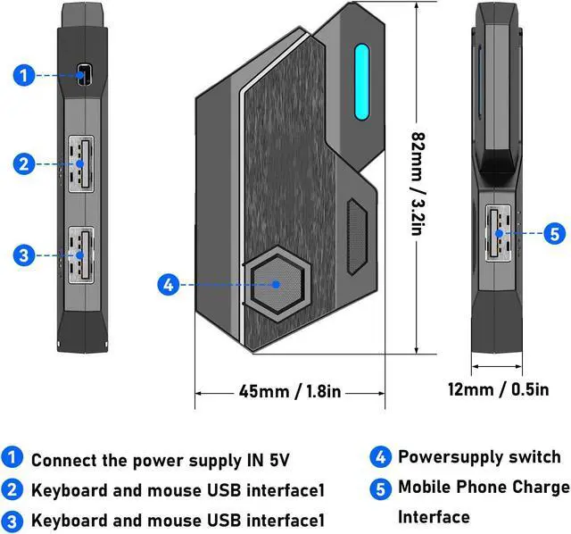 Alt view image 2 of 5 - Gaming Keyboard and Mouse Converter,Bluetooth 5.0 Eating Chicken Throne Mobile Game Set,Adjustable Fast Charging,Long Battery Life,Support Android/iOS 13.4 or Less(Mix SE automatic pressure gun set)