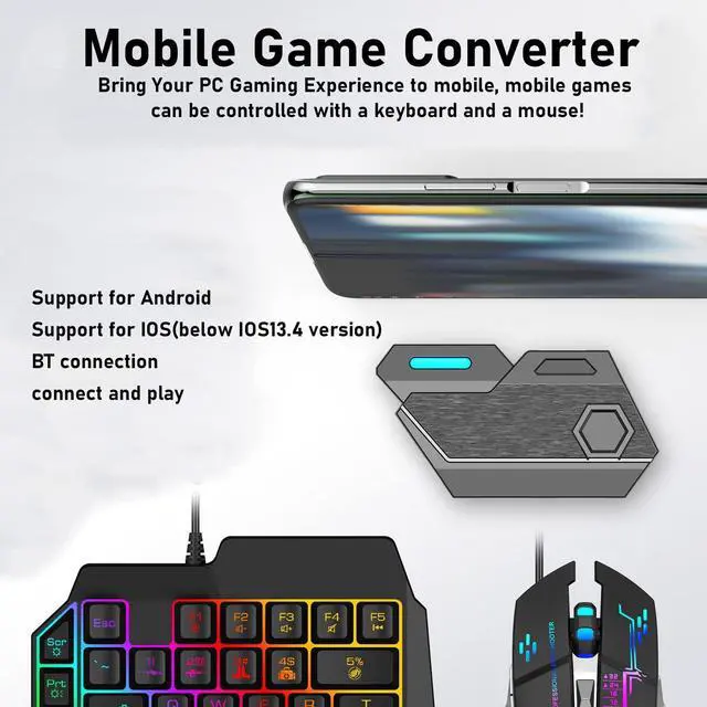 Alt view image 4 of 5 - Gaming Keyboard and Mouse Converter,Bluetooth 5.0 Eating Chicken Throne Mobile Game Set,Adjustable Fast Charging,Long Battery Life,Support Android/iOS 13.4 or Less(Mix SE automatic pressure gun set)