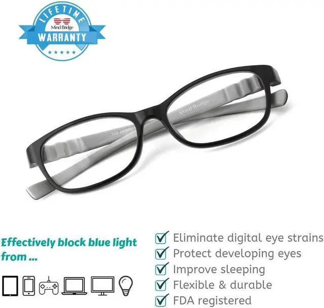 Alt view image 2 of 5 - Mind Bridge Kids Blue Light Blocking Computer Video Gaming Glasses - Anti Eyestrain | Durable Cute Protection Eyewear for Children Boys & Girls Digital Screen Time & Technology Use | 558 Black Gray