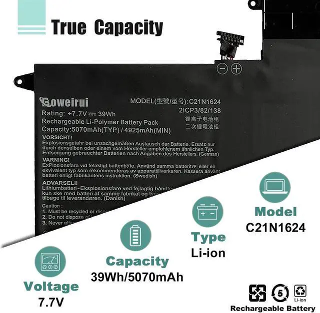 Alt view image 2 of 5 - BOWEIRUI C21N1624 Battery Replacement for Asus Q325UA Q325UAR UX370UA-C4061T Q325U-BI7T18 ZenBook Flip S UX370UA UX370UA-1A 1B UX370UA-C4129T C4061T C4072T C4093T C4104T Series 0B200-02420000 39Wh