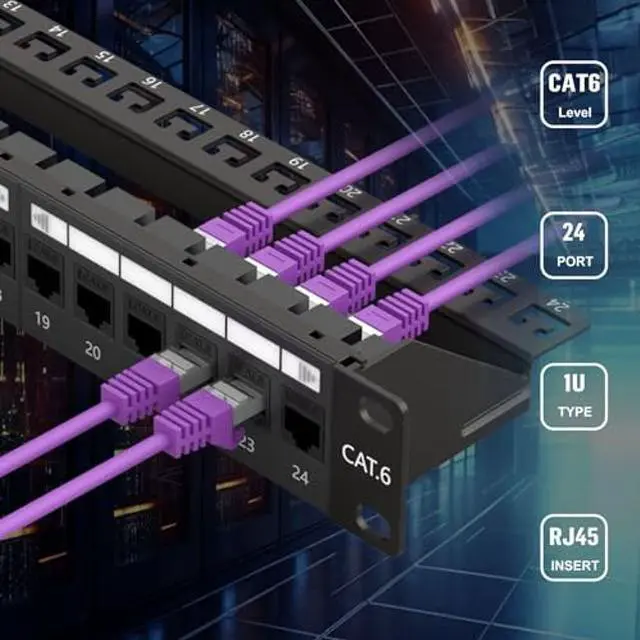 Alt view image 4 of 5 - FGB 10Gbps Patch Panel 24 Port, Cat6 Keystone Patch Panel, 19" Rackmount or Wall Mount, 1U with Back Bar, Network Patch Panel for Gigabit Ethernet