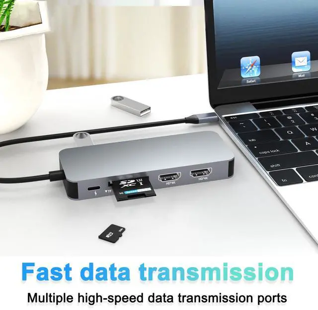 Alt view image 4 of 5 - Docking Station Dual Monitor, USB C to Dual HDMI Adapter, Computer Docking Station for Laptop, Dual Monitor Adapter, 10 in 1 USB C Hub Multiport with HDMI/VGA/PD/USB/SD/TF/3.5mm Audio