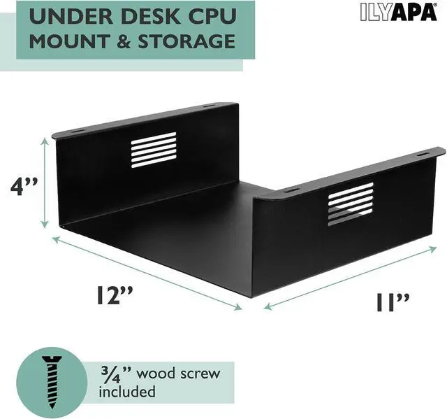 Alt view image 2 of 5 - Ilyapa Under Desk CPU Mount, Steel Under Desk Computer Mount Vented Sides, Under Desk PC Mount, PC Wall Mount, Under Desk Laptop Mount Stand, Under Desk Mount Shelf for Storage Office Desk, 4x12x11