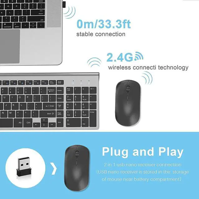 Alt view image 2 of 5 - JOYACCESS Wireless Keyboard and Mouse,2.4G Ergonomic and Slim Wireless Computer Keyboard Mouse Designed for Windows, PC, Laptop,Tablet - Black Grey