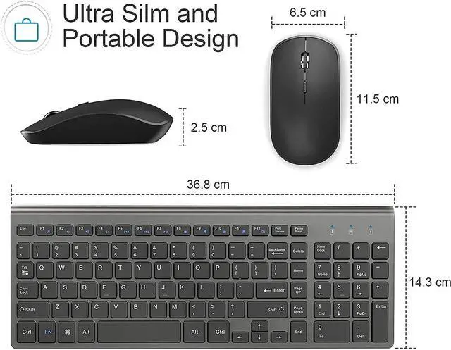 Alt view image 5 of 5 - JOYACCESS Wireless Keyboard and Mouse,2.4G Ergonomic and Slim Wireless Computer Keyboard Mouse Designed for Windows, PC, Laptop,Tablet - Black Grey