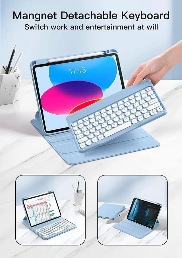 Alt view image 4 of 5 - Vertical iPad Air 6th/Air 5th/4th Gen Keyboard Case with Mouse, iPad Air6/Air5/Air4/iPad Pro11 2022 Case with Keyboard Mouse Combo and Pencil Holder, Magnetic Rotating Case (Magnetic-Pink)