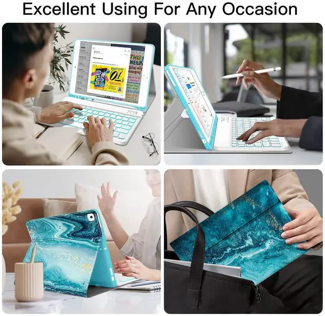 Alt view image 3 of 5 - Backlit Keyboard Case for iPad 10.2 9th 8th 7th Generation - Wireless Detachable Keyboard Thin Slim Smart Folio Stand Tablet Cover Case for iPad 10.2 Inch/iPad Air 10.5"(3rd Gen)/iPad Pro 10.5", Blue