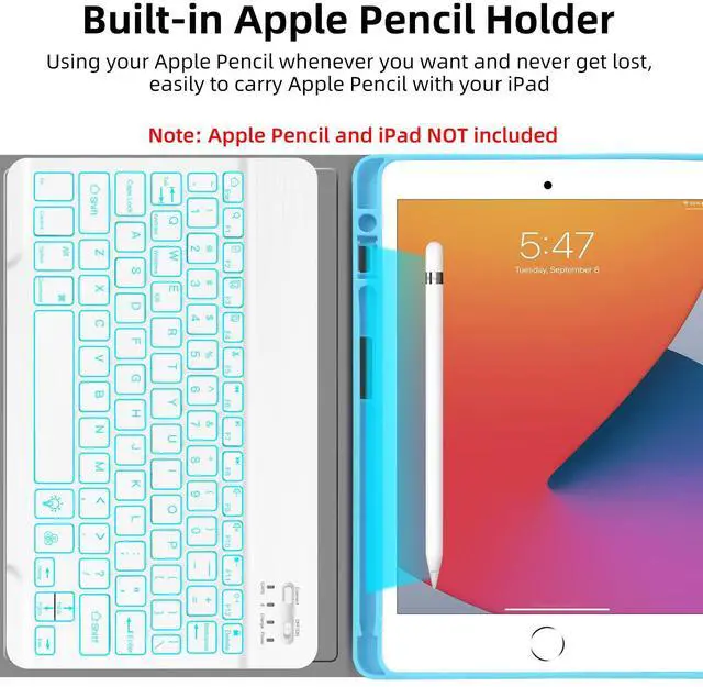 Alt view image 5 of 5 - Backlit Keyboard Case for iPad 10.2 9th 8th 7th Generation - Wireless Detachable Keyboard Thin Slim Smart Folio Stand Tablet Cover Case for iPad 10.2 Inch/iPad Air 10.5"(3rd Gen)/iPad Pro 10.5", Blue