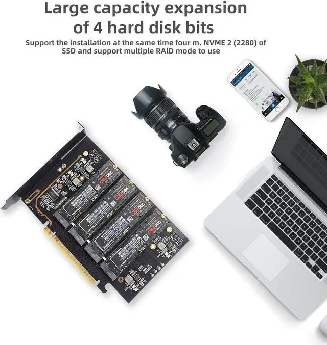 Alt view image 5 of 5 - KONYEAD pcie4.0 x16 to m.2 m-Key nvme x 4 ssd Expansion Card with HeatsinkSupports 4 NVMe M.2 2280 up to 256GbpsM2 Adapter Card 2280 Driver Free. Bifurcation Required
