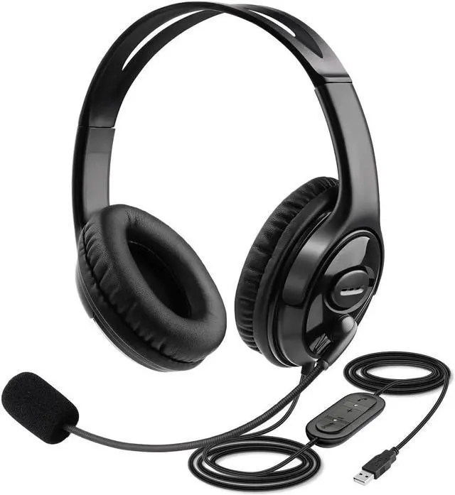 Main image of MKJ USB Headset with Microphone for PC, Stereo Computer Headset with Noise Canceling Mic for Laptop MAC, Dual Ear Wired Headphone for Call Center, Home Offices, Skype, Zoom, Microsoft Teams, Webinar