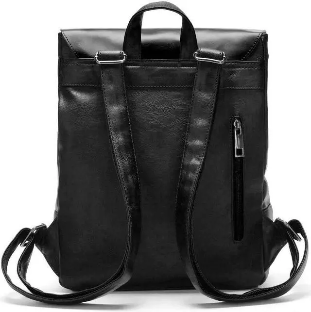 Alt view image 5 of 5 - LXY Vegan Leather Backpack Vintage Laptop Bookbag for Women Men, Black Faux Leather Backpack Purse Bookbag Weekend Travel Daypack